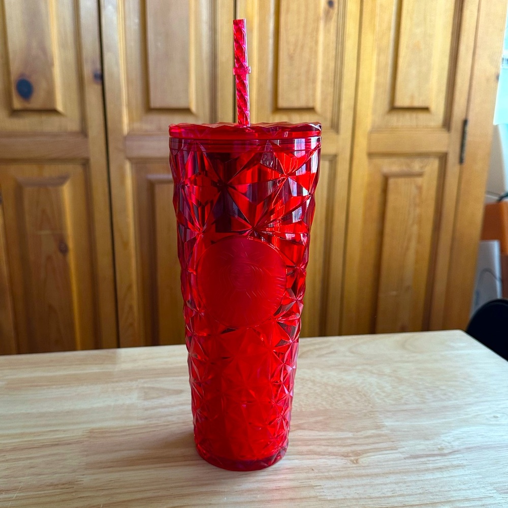 Red Starbucks tumbler. Lightly used. 24oz.